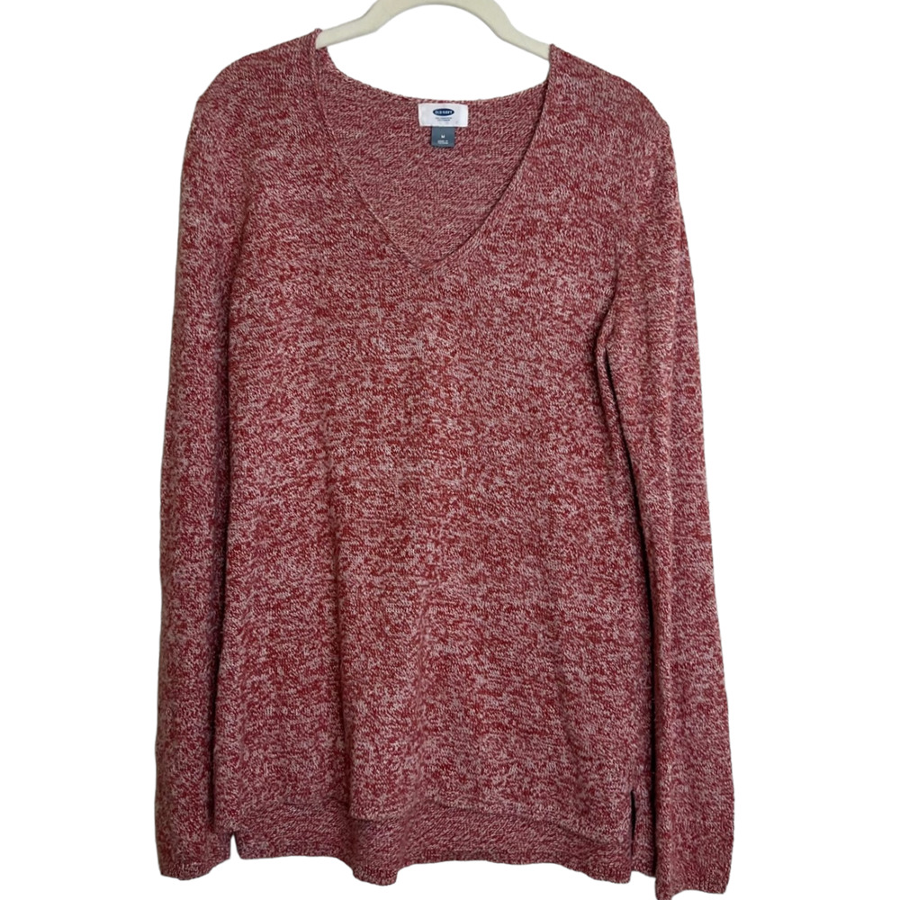 Old Navy Womens Sweater Medium Heathered Rust V-Neck Cotton Blend Long Sleeve